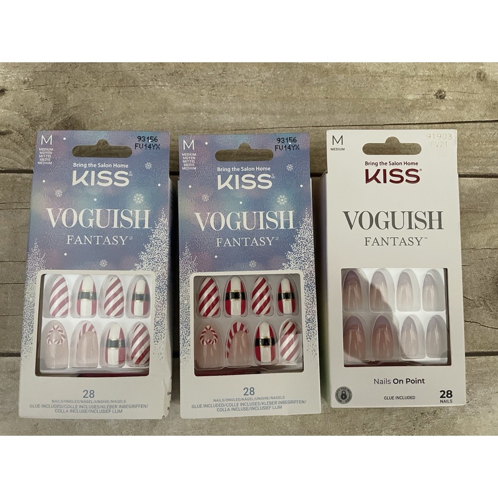 Kiss VOGUISH FANTASY GLUE ON NAILS‎ Medium, 3 Boxes, Christmas